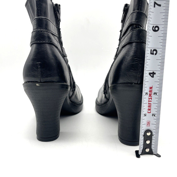 Vintage 90s Y2K Bongo 'HIPSTER' Black Faux Leather Block Heel Ankle Booties US9 - Picture 7 of 15